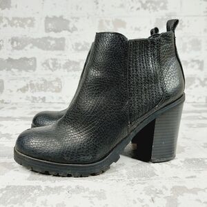 Sam & Libby Deanna Black Leather Slip On Block Heel Ankle Boots i390
